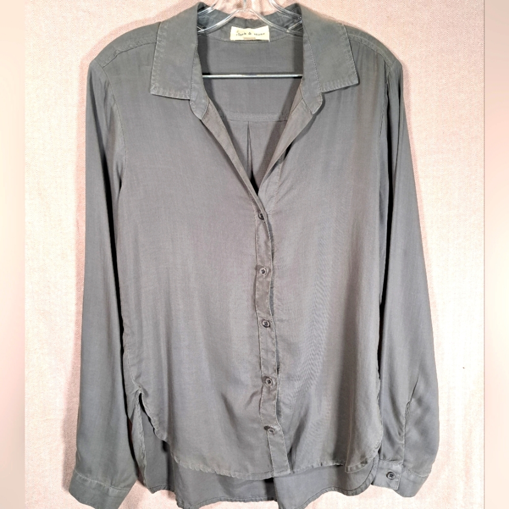 Cloth & Stone Women Gray Long Sleeve Button-Down Shirt S